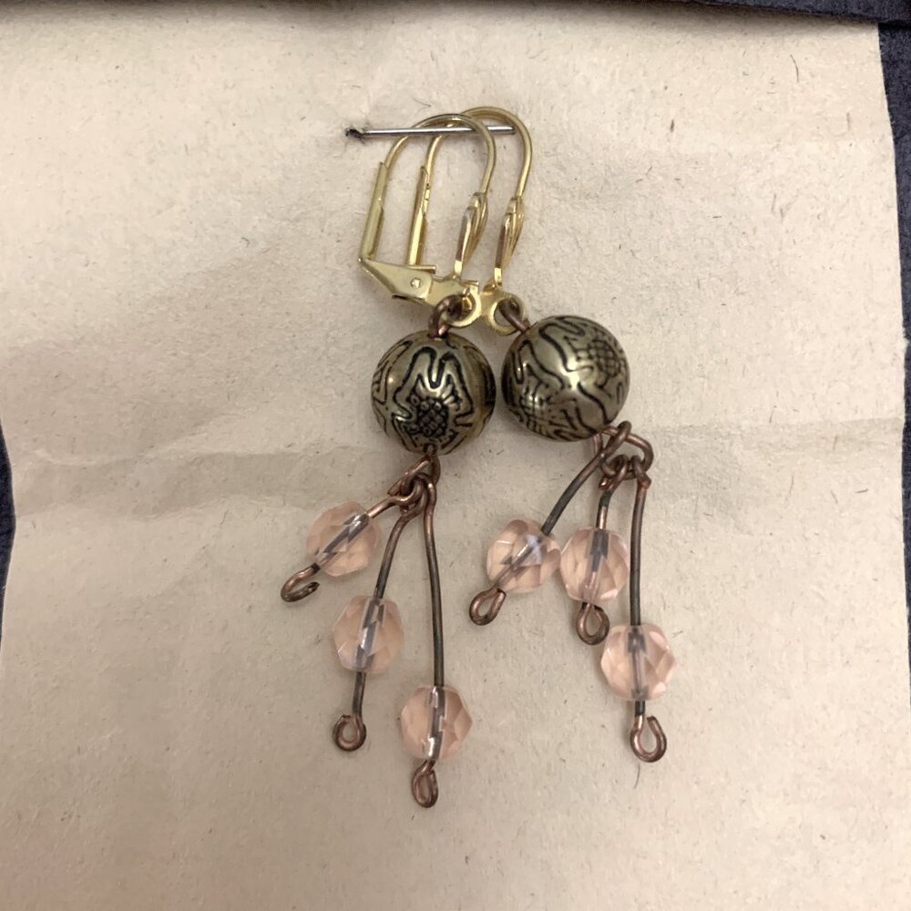 Boho Vintage Dangle Earrings Pink Beads